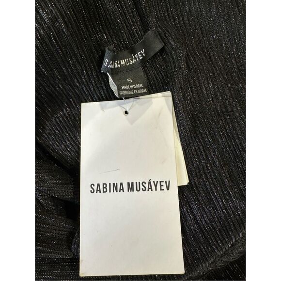 NWT Sabina Musayev Skylar Tiered Belted Metallic Maxi Dress Black Size  Small $57